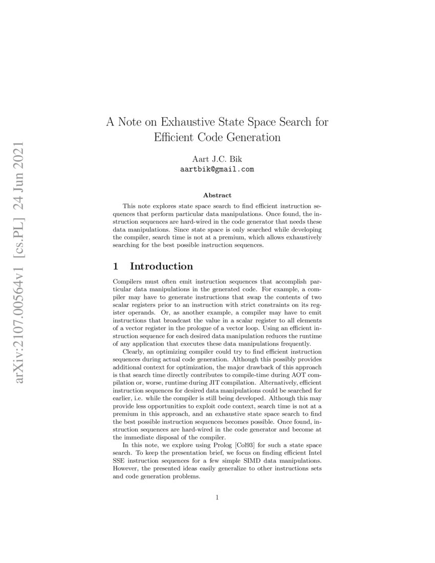 A Note on Exhaustive State Space Search for Efficient Code Generation