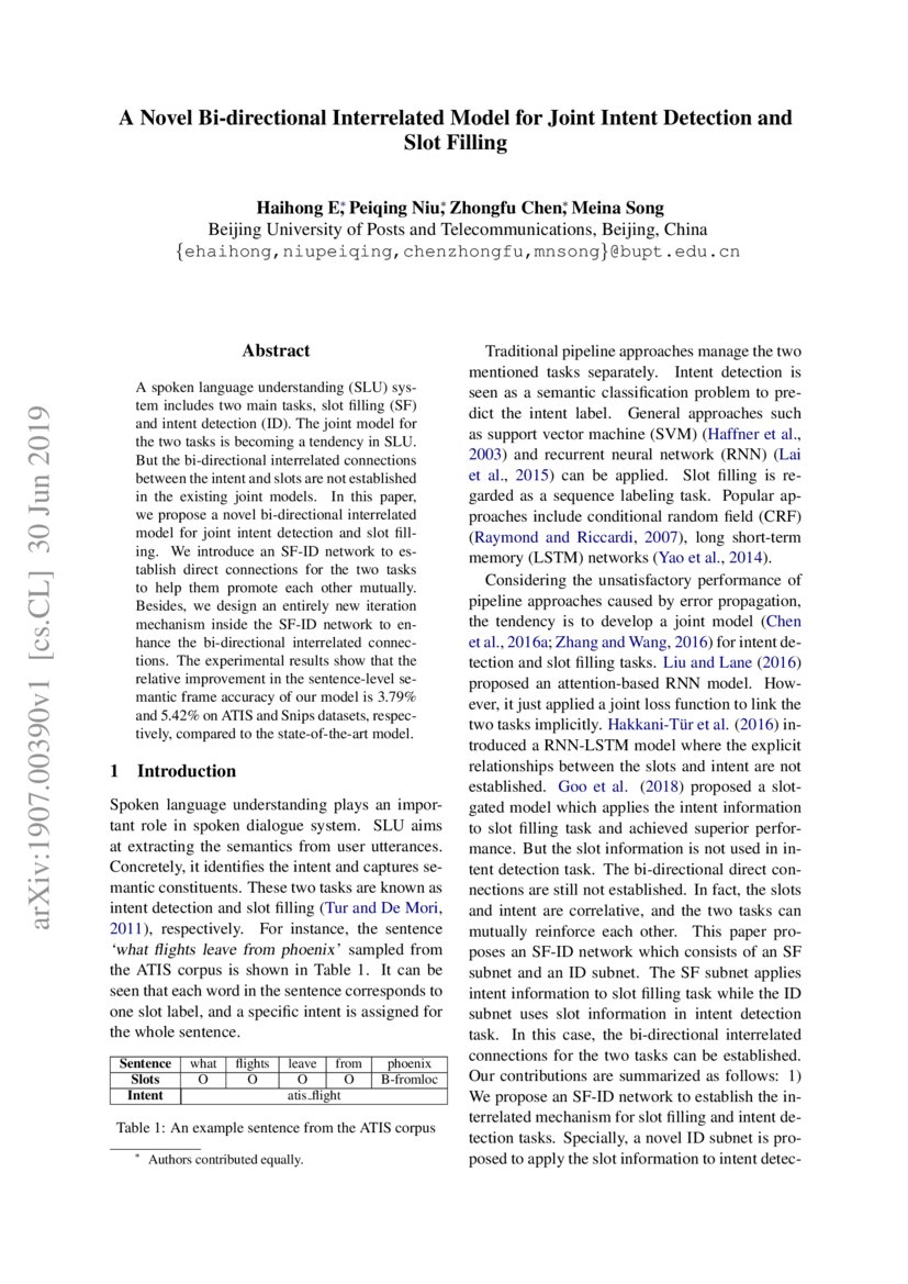 A Novel Bidirectional Interrelated Model for Joint Intent Detection