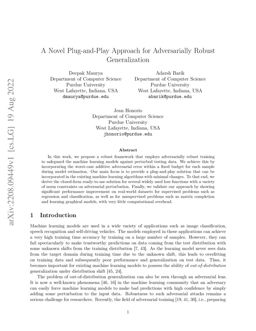 A Novel PlugandPlay Approach for Adversarially Robust Generalization