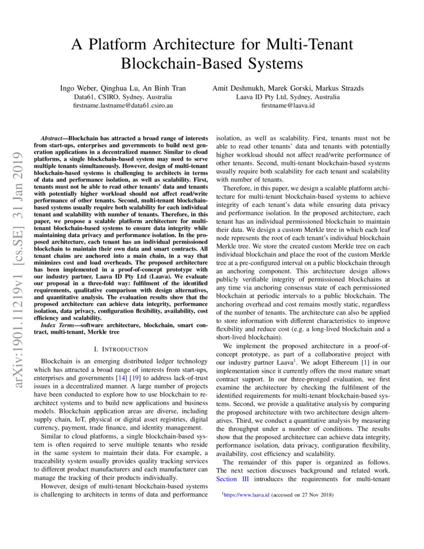 A Platform Architecture for MultiTenant BlockchainBased Systems DeepAI
