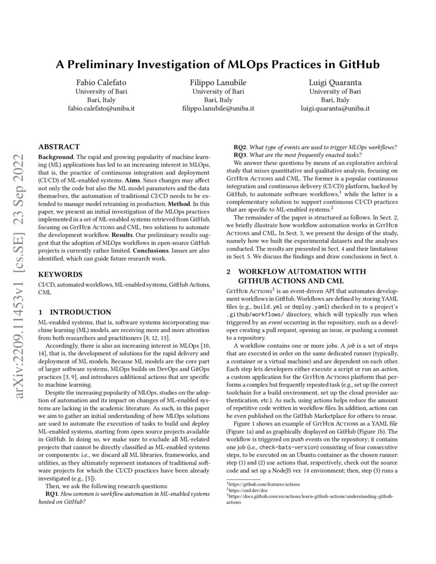 A Preliminary Investigation of MLOps Practices in GitHub DeepAI