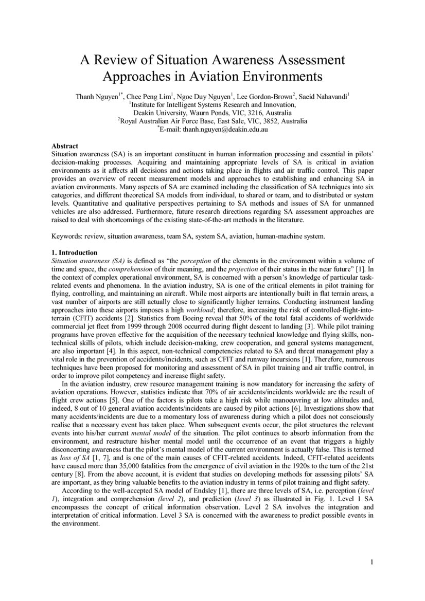 A Review of Situation Awareness Assessment Approaches in Aviation ...
