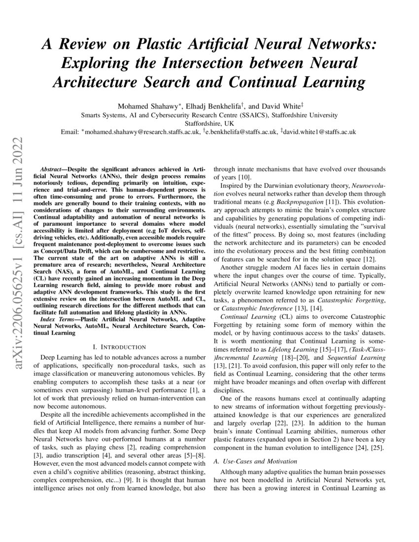 A Review on Plastic Artificial Neural Networks Exploring the