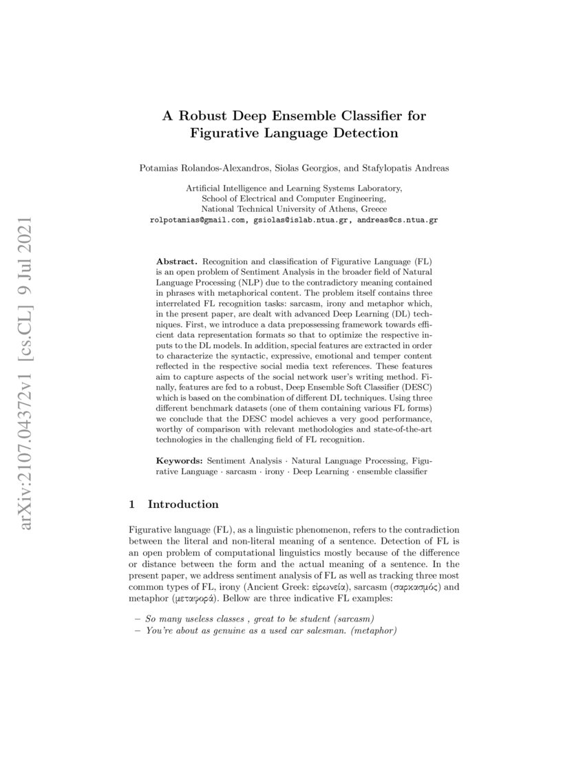A Robust Deep Ensemble Classifier for Figurative Language Detection