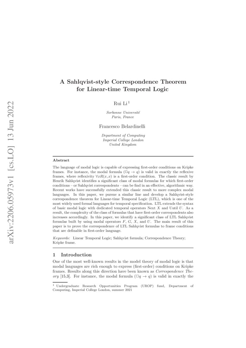 A Sahlqviststyle Correspondence Theorem for Lineartime Temporal Logic