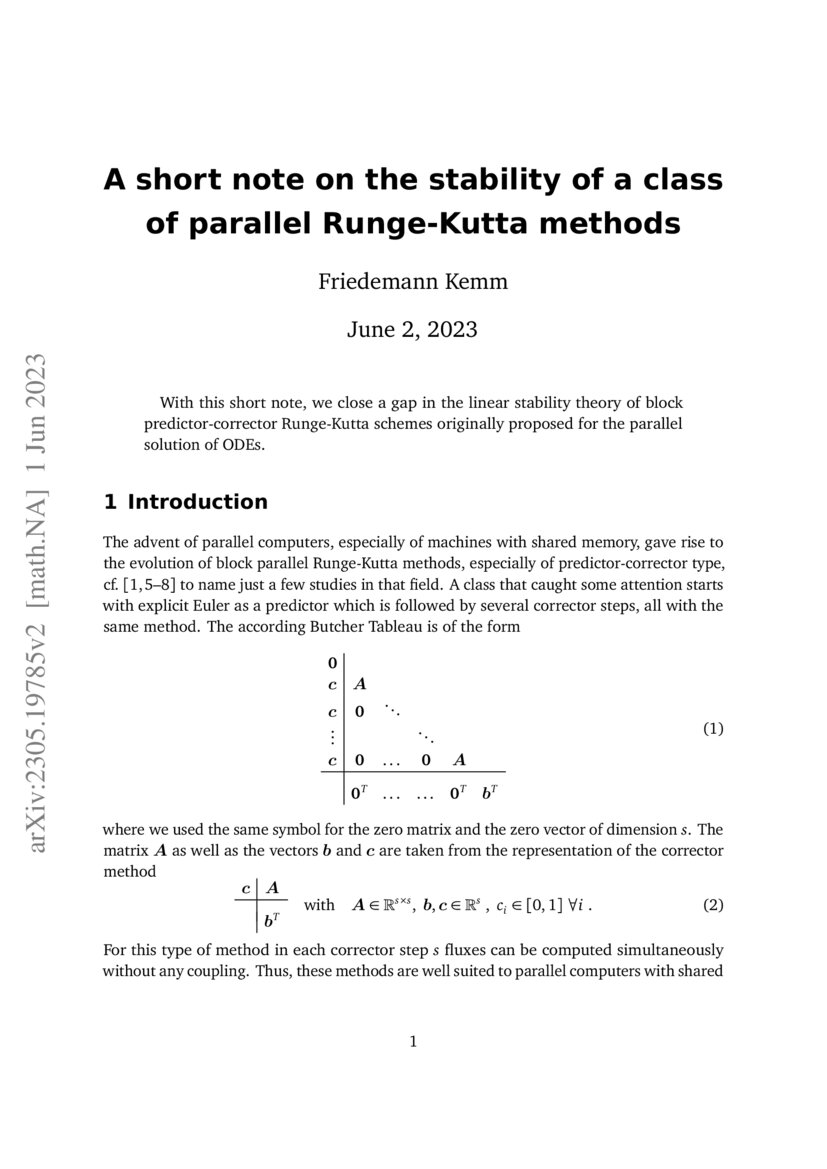 A Short Note On The Stability Of A Class Of Parallel Runge Kutta