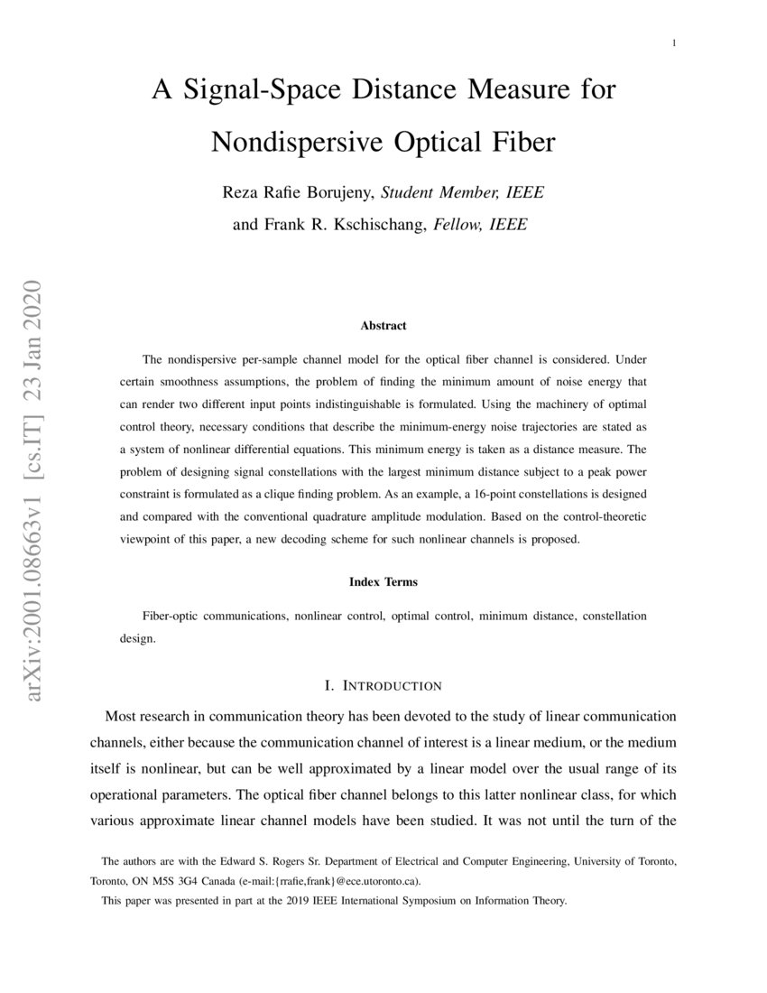 A SignalSpace Distance Measure for Nondispersive Optical Fiber DeepAI