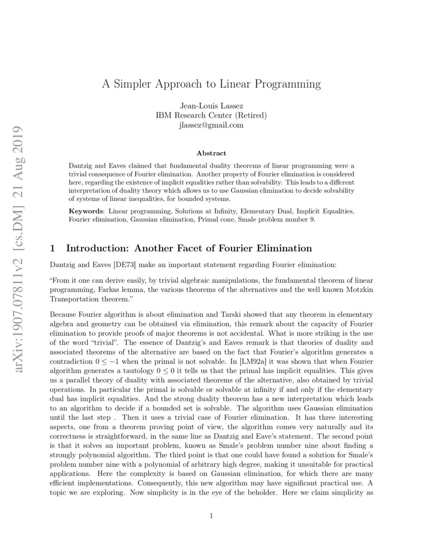 A Simpler Approach to Linear Programming | DeepAI