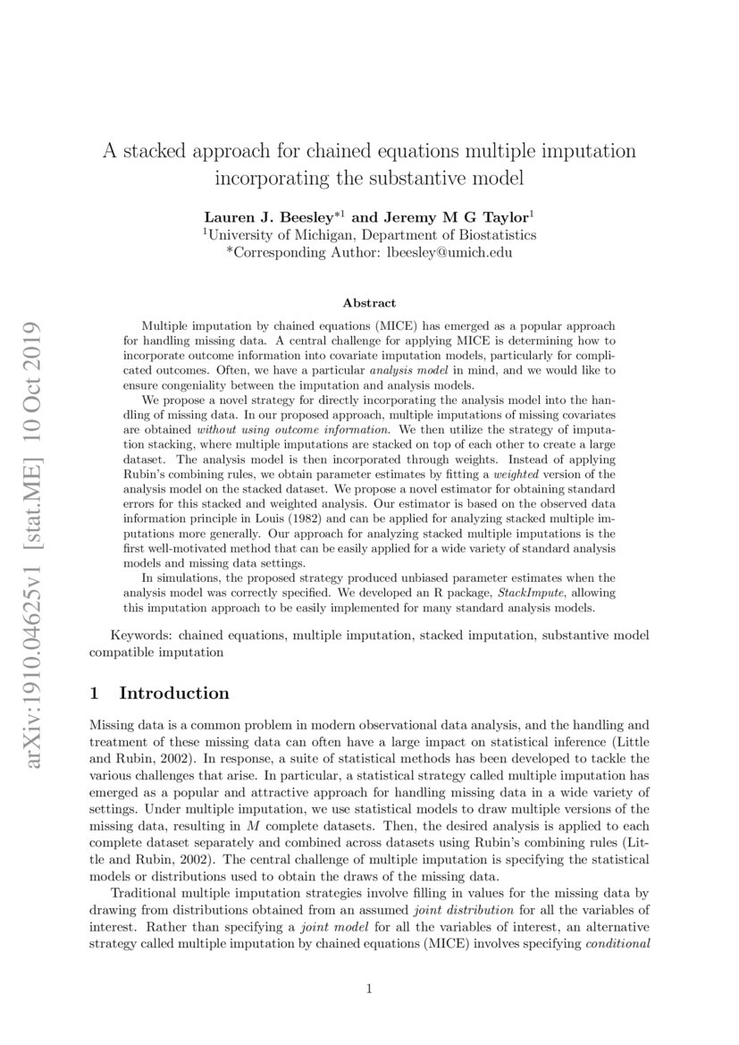A stacked approach for chained equations multiple imputation