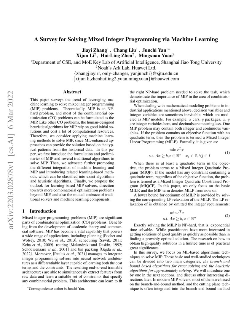 A Survey for Solving Mixed Integer Programming via Machine Learning DeepAI