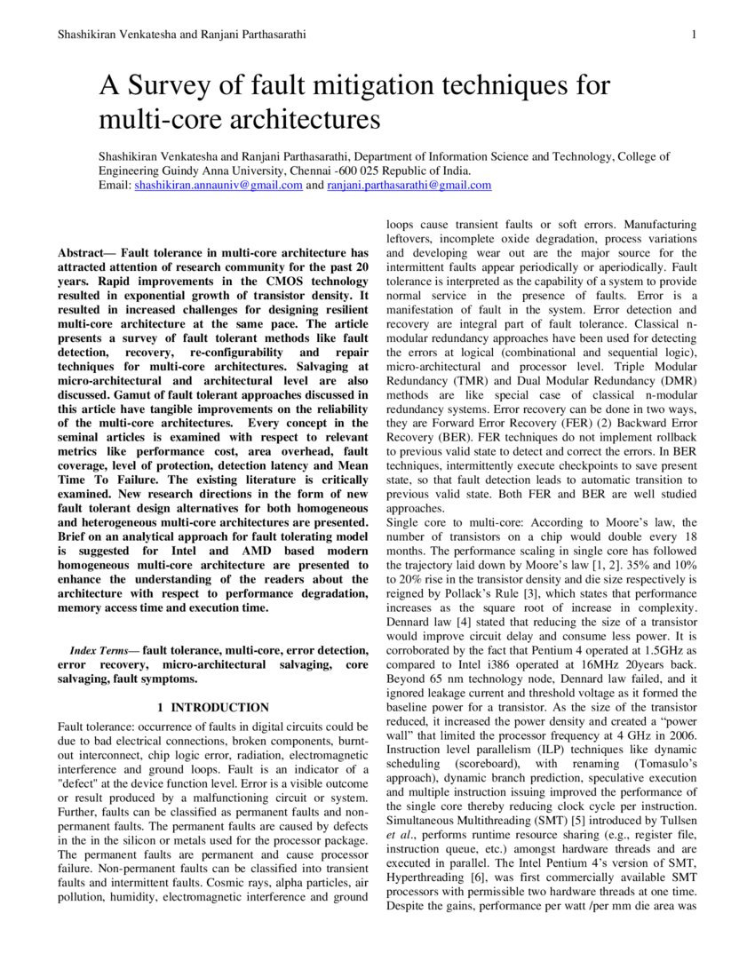 A Survey of fault mitigation techniques for multicore architectures