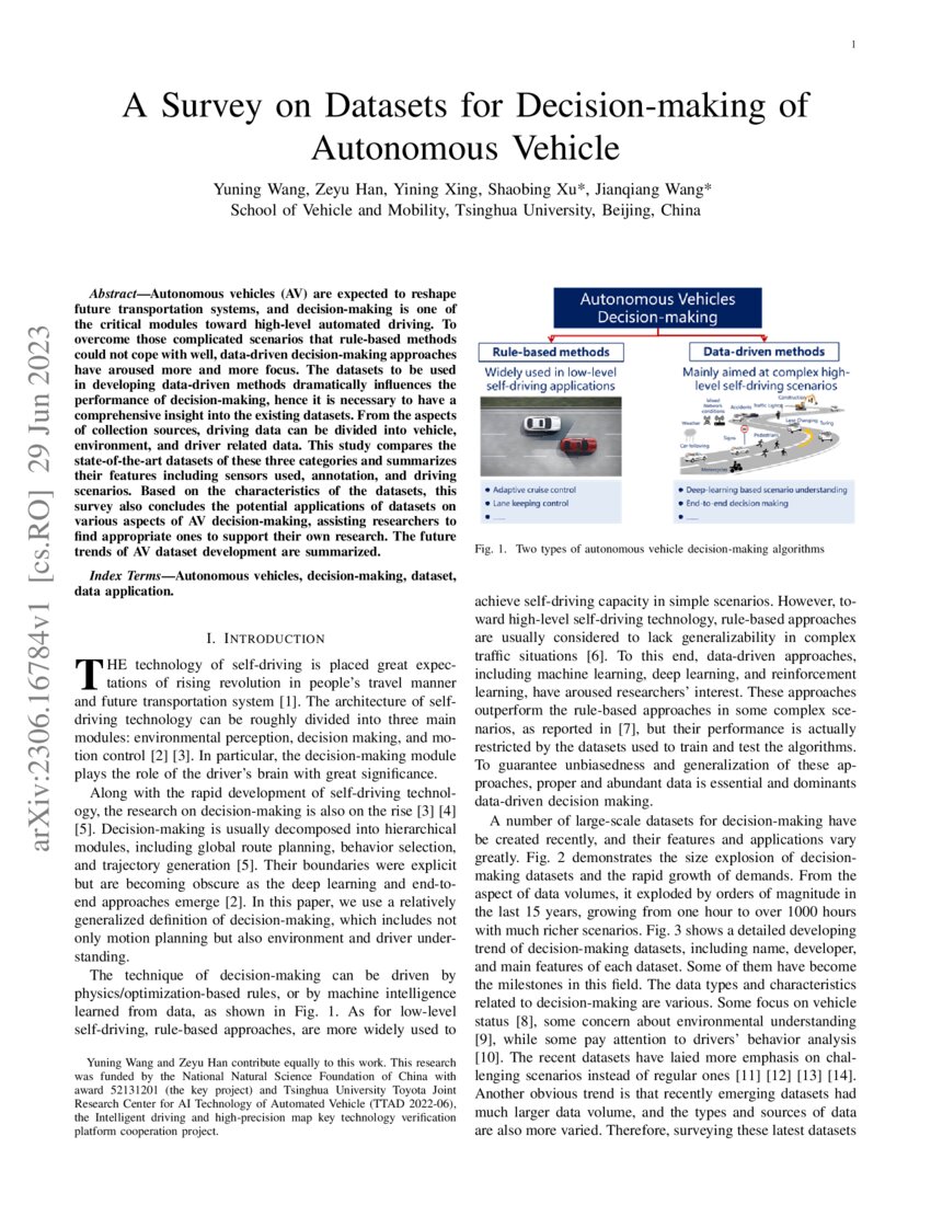A Survey On Datasets For Decision Making Of Autonomous Vehicle Deepai A Survey On Datasets For Decision Making Of Autonomous Vehicle Deepai