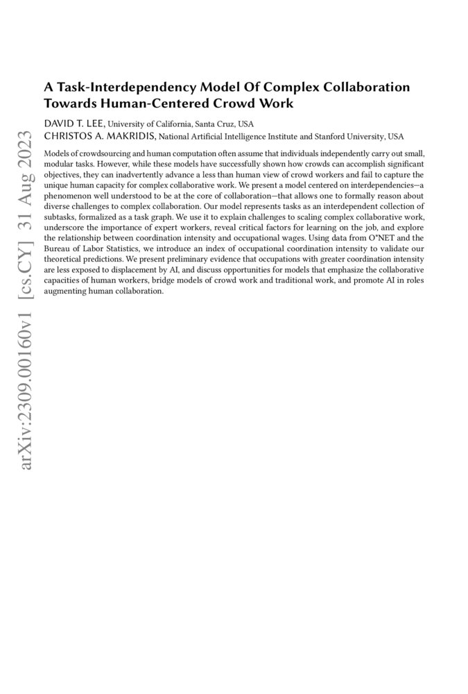 A Task-Interdependency Model of Complex Collaboration Towards Human ...