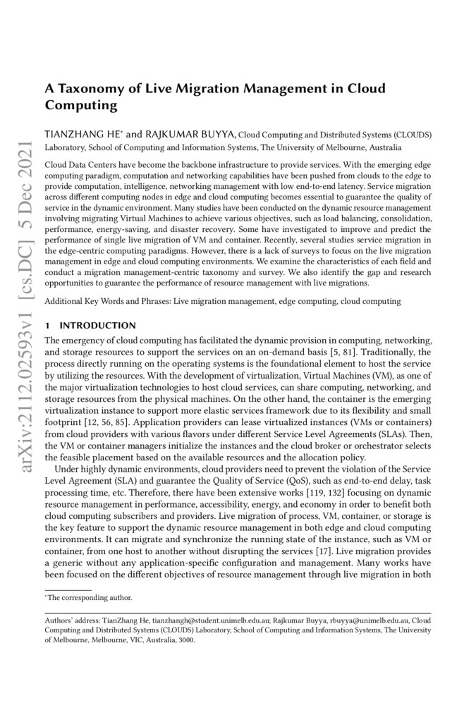 A Taxonomy of Live Migration Management in Cloud Computing | DeepAI