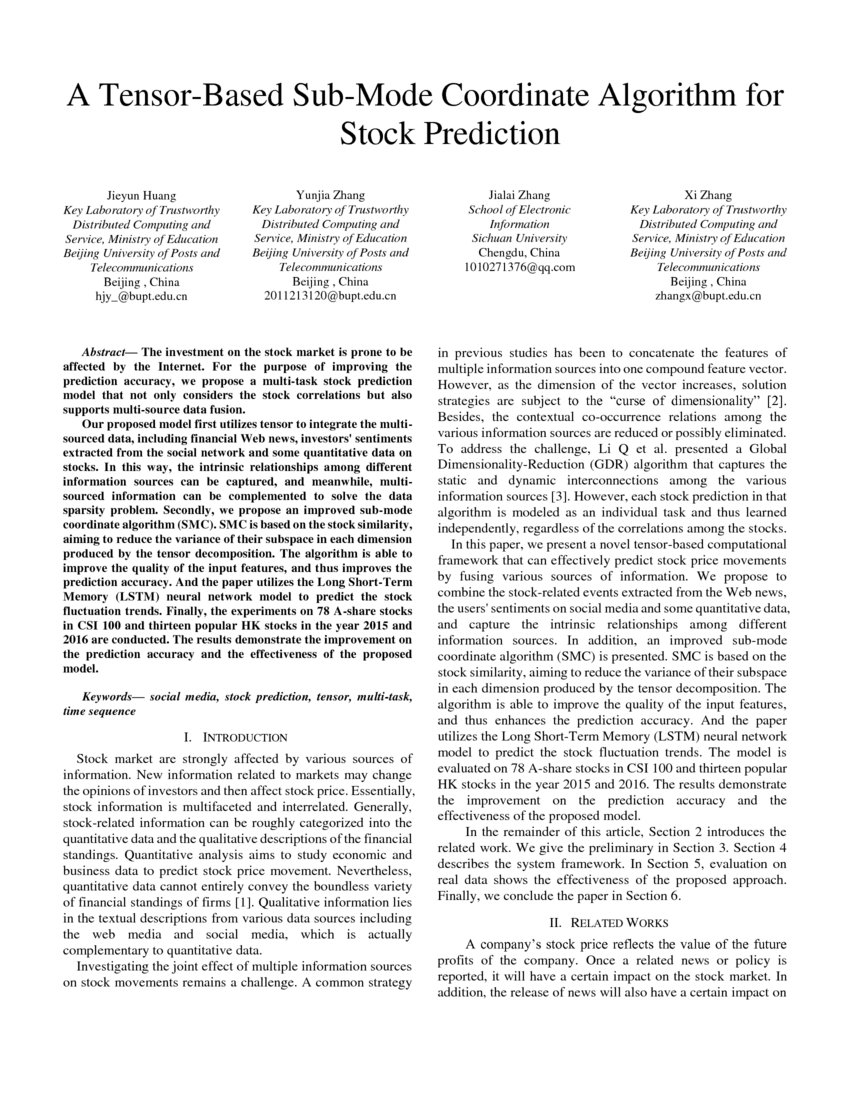 A Tensor Based Sub Mode Coordinate Algorithm For Stock Prediction DeepAI