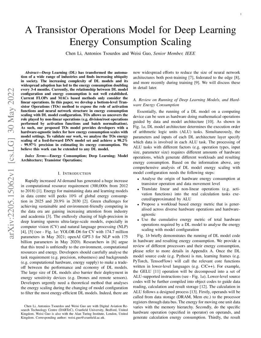 A Transistor Operations Model for Deep Learning Energy Consumption