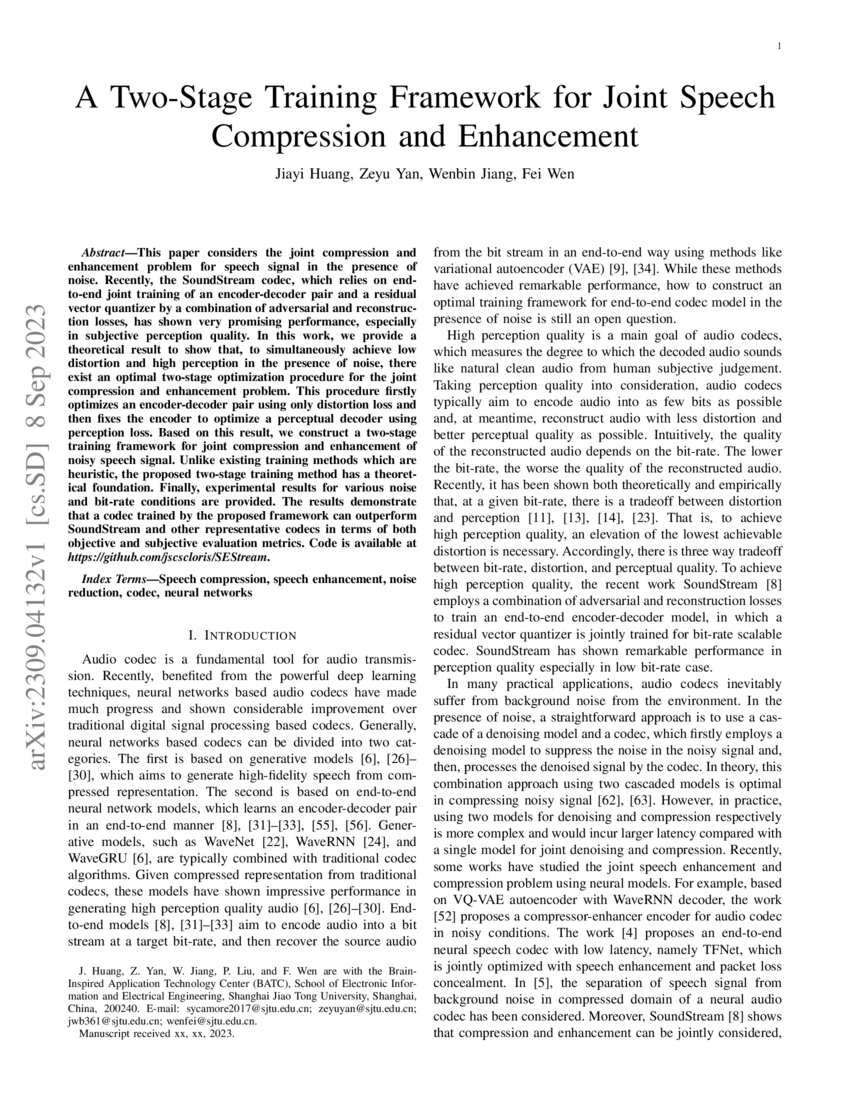 A TwoStage Training Framework for Joint Speech Compression and