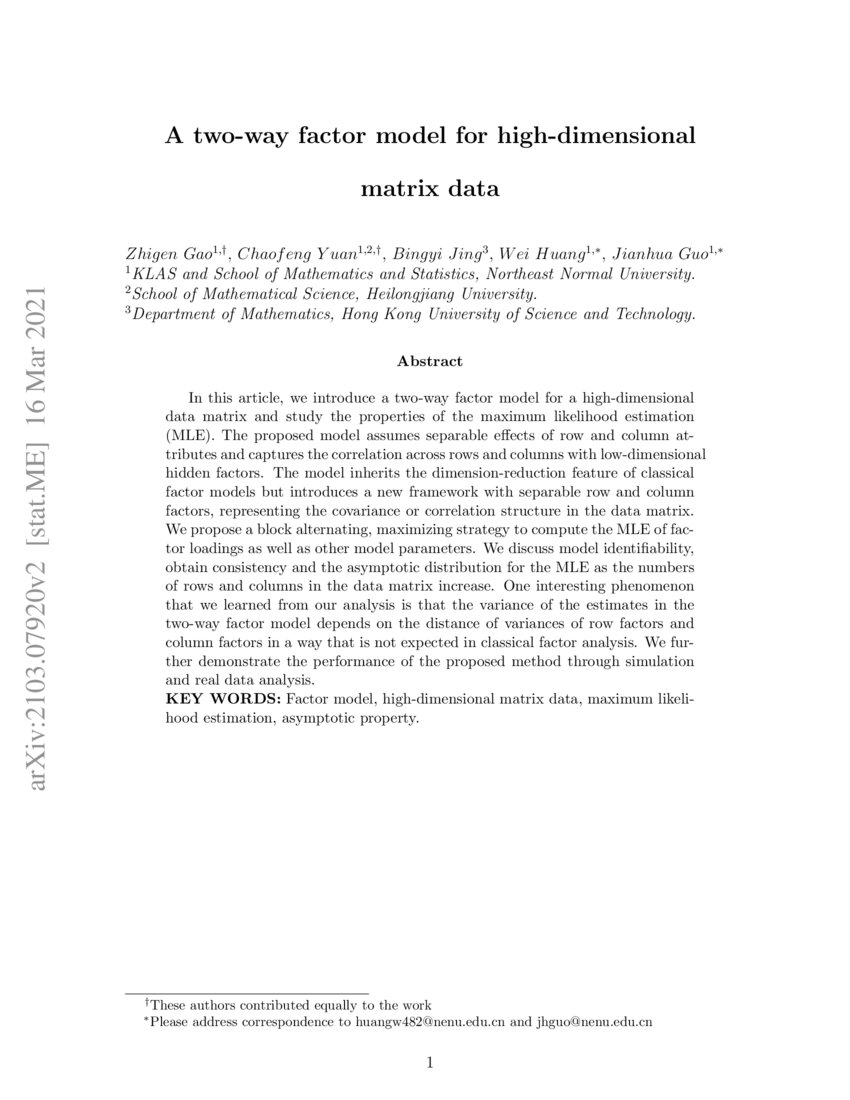 A twoway factor model for highdimensional matrix data DeepAI