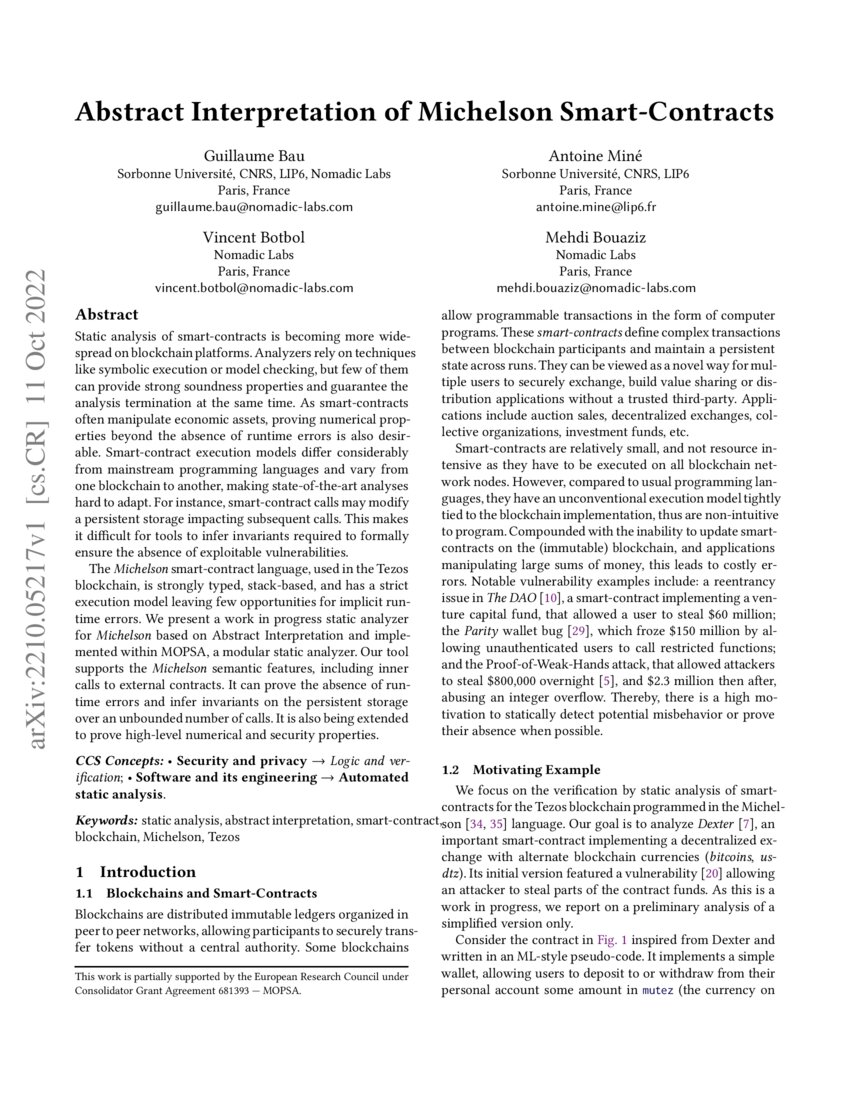 Abstract interpretation of Michelson smartcontracts DeepAI