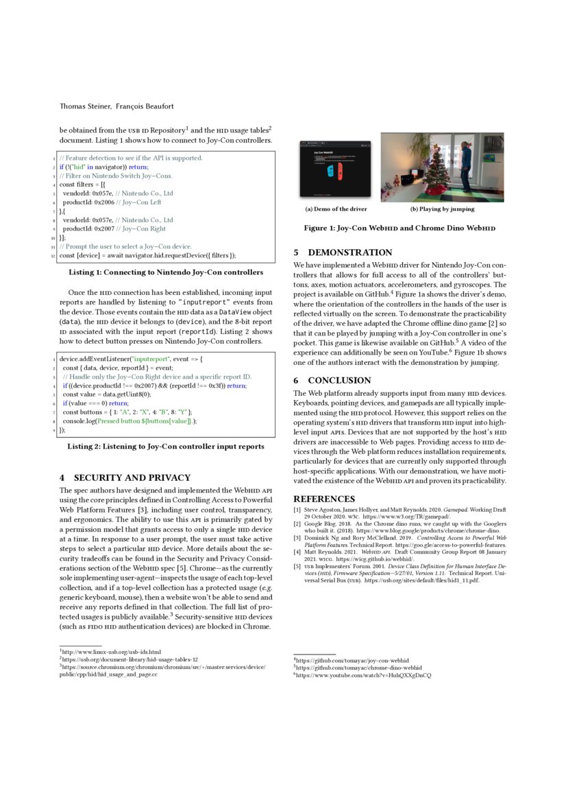 Accessing HID Devices on the  With the HID API How to play the Chrome Dino Game by