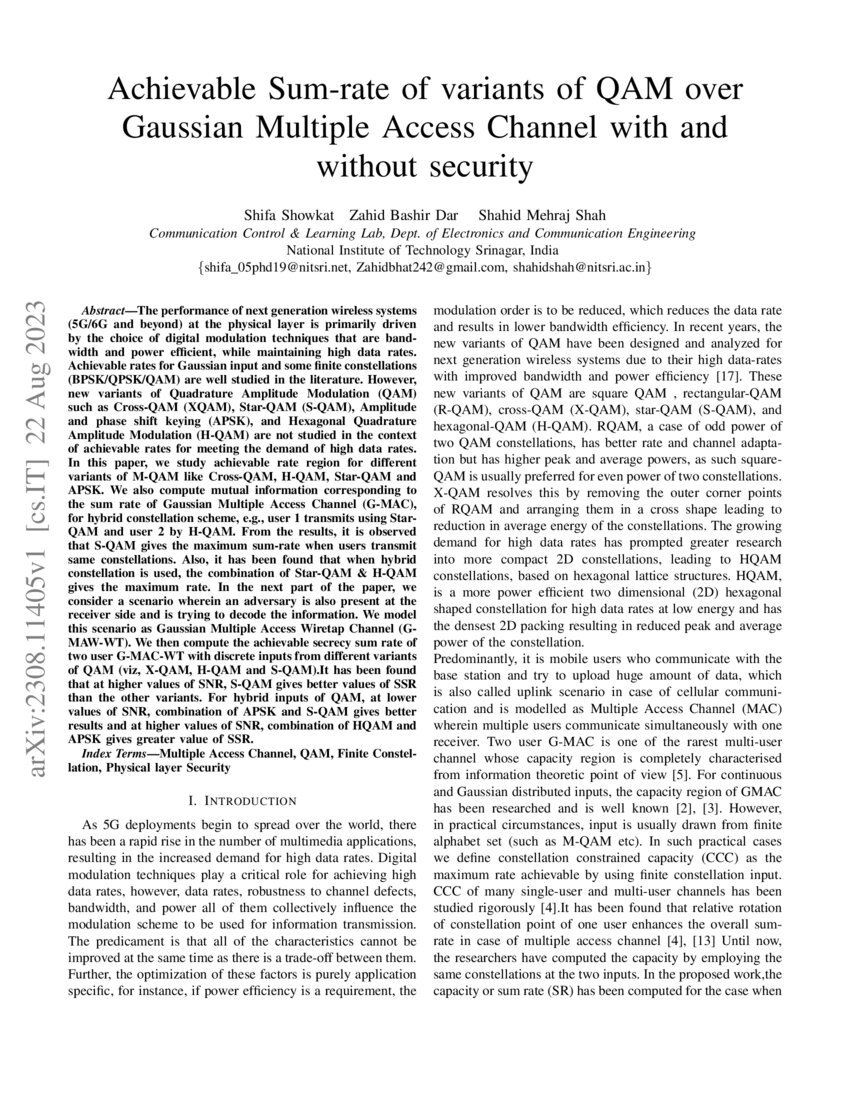 Achievable Sumrate of variants of QAM over Gaussian Multiple Access