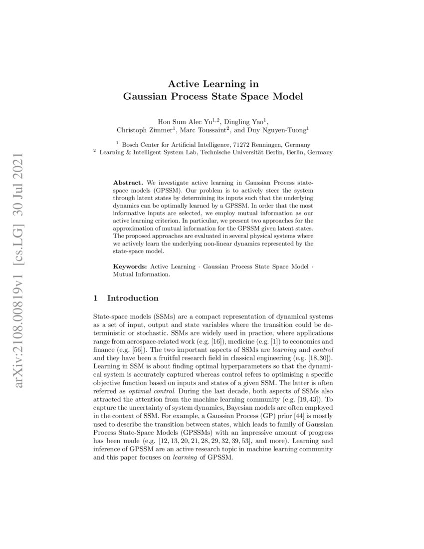 Active Learning in Gaussian Process State Space Model | DeepAI