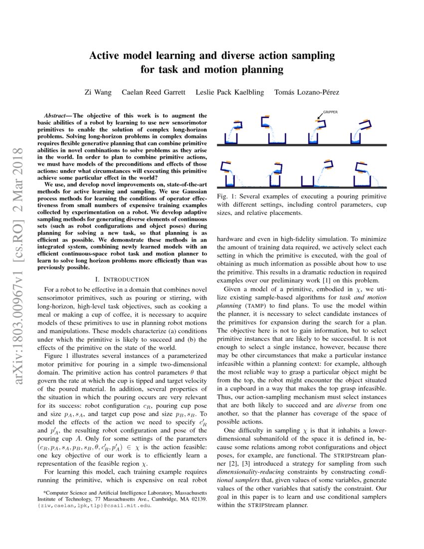 Active model learning and diverse action sampling for task and motion ...