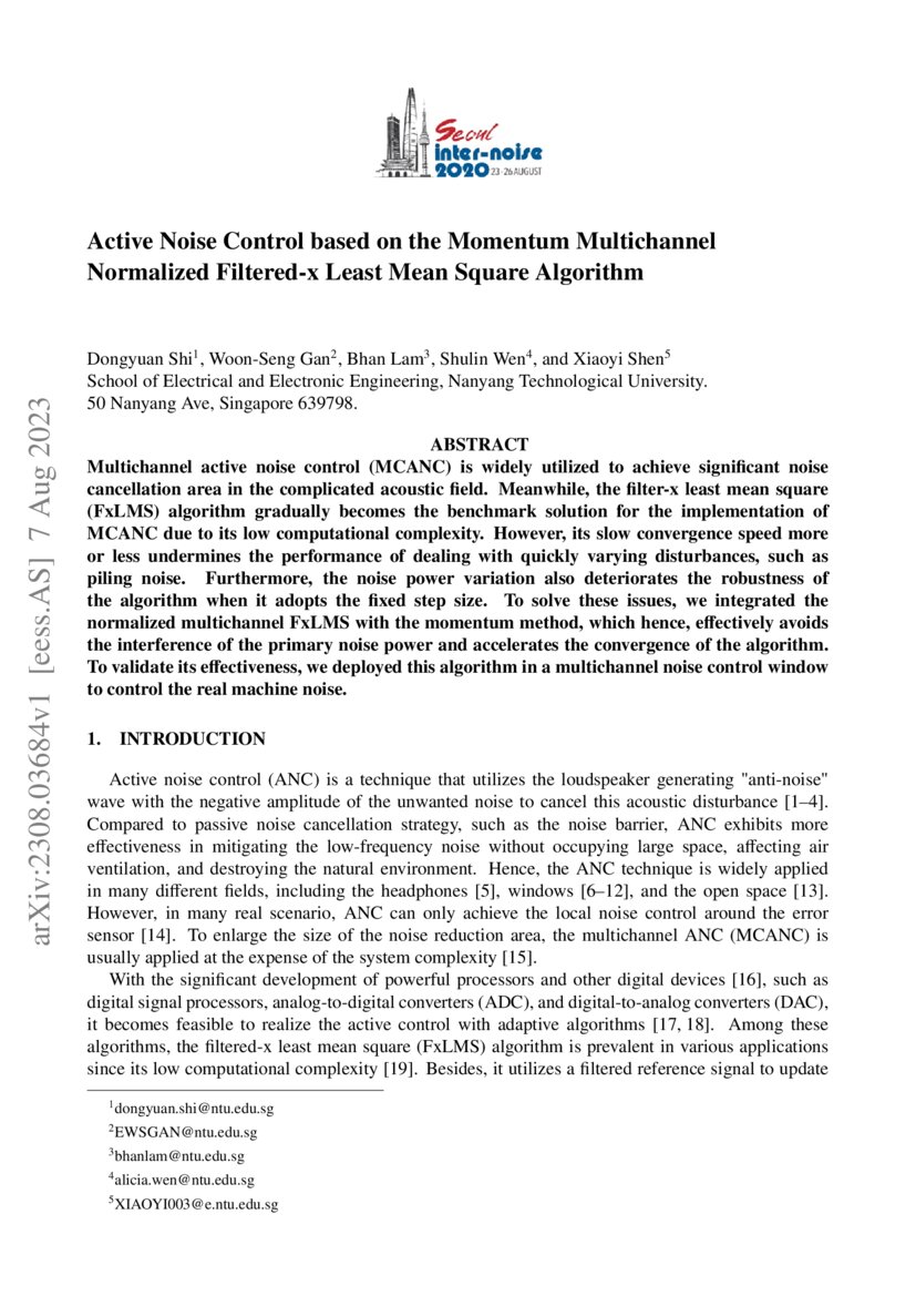 Active Noise Control based on the Momentum Multichannel Normalized