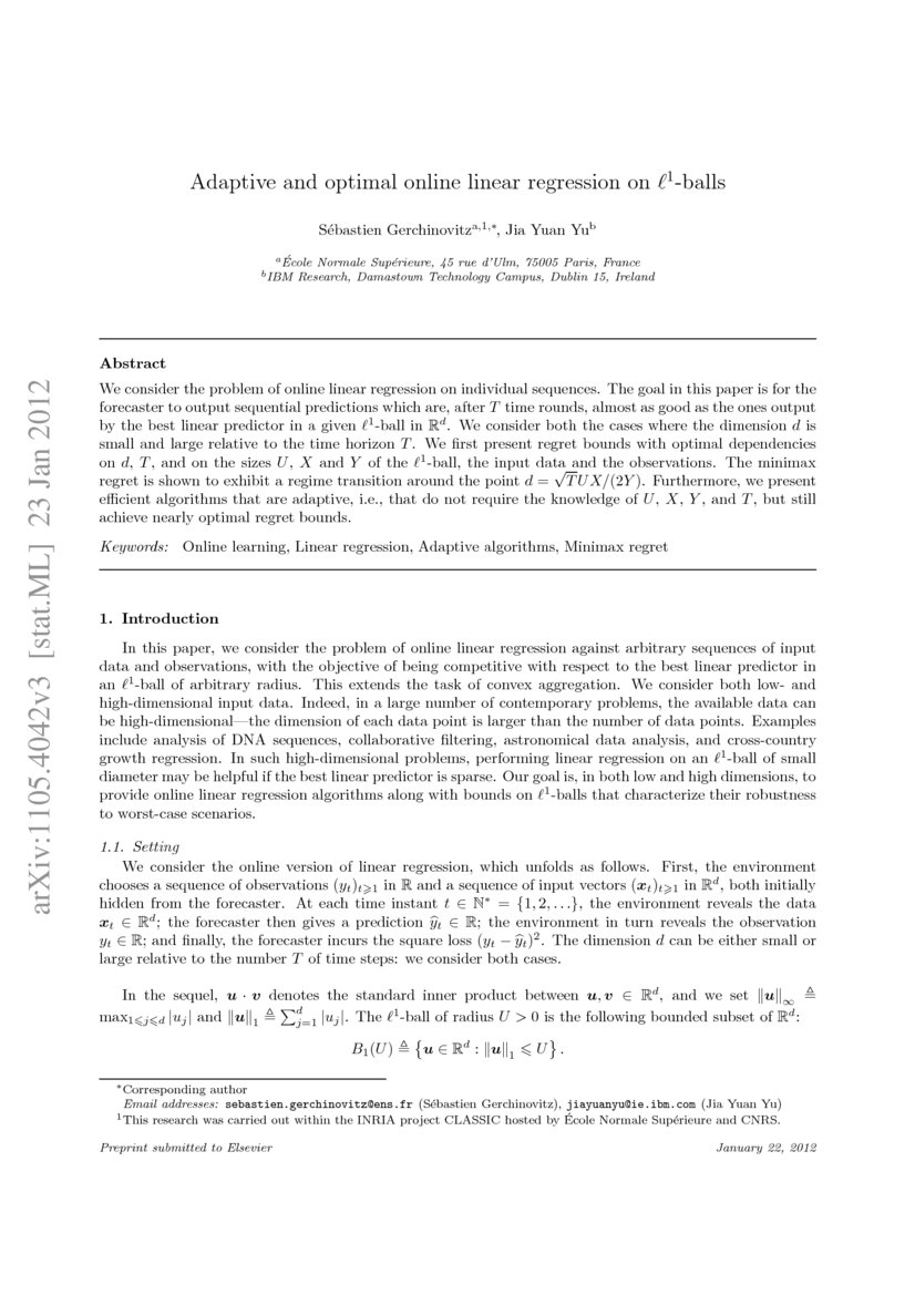 Adaptive And Optimal Online Linear Regression On L1 balls DeepAI Adaptive and optimal online linear regression on l1 balls deepai