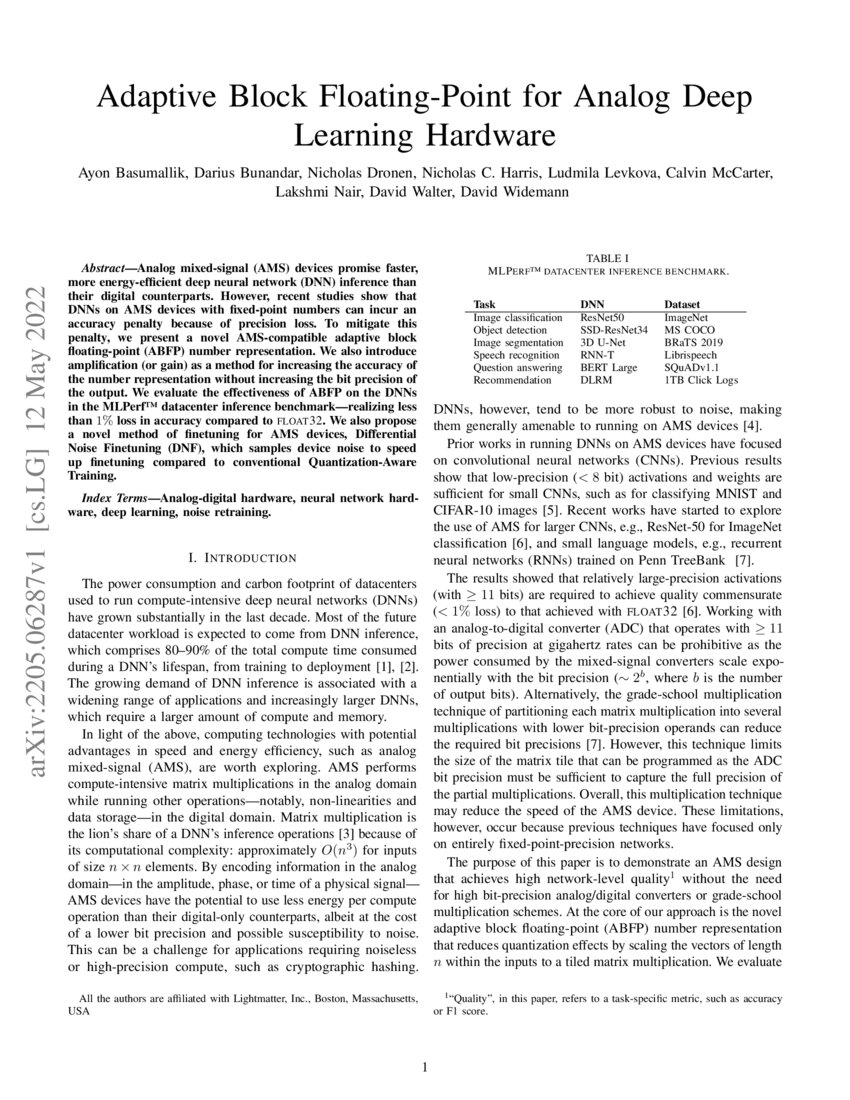 Adaptive Block Floating-Point for Analog Deep Learning Hardware | DeepAI