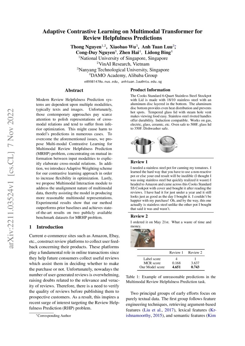 Adaptive Contrastive Learning on Multimodal Transformer for Review ...