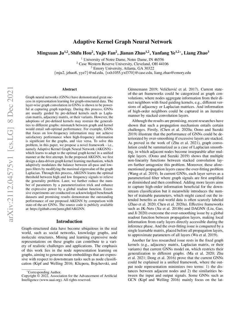 Adaptive Kernel Graph Neural Network DeepAI
