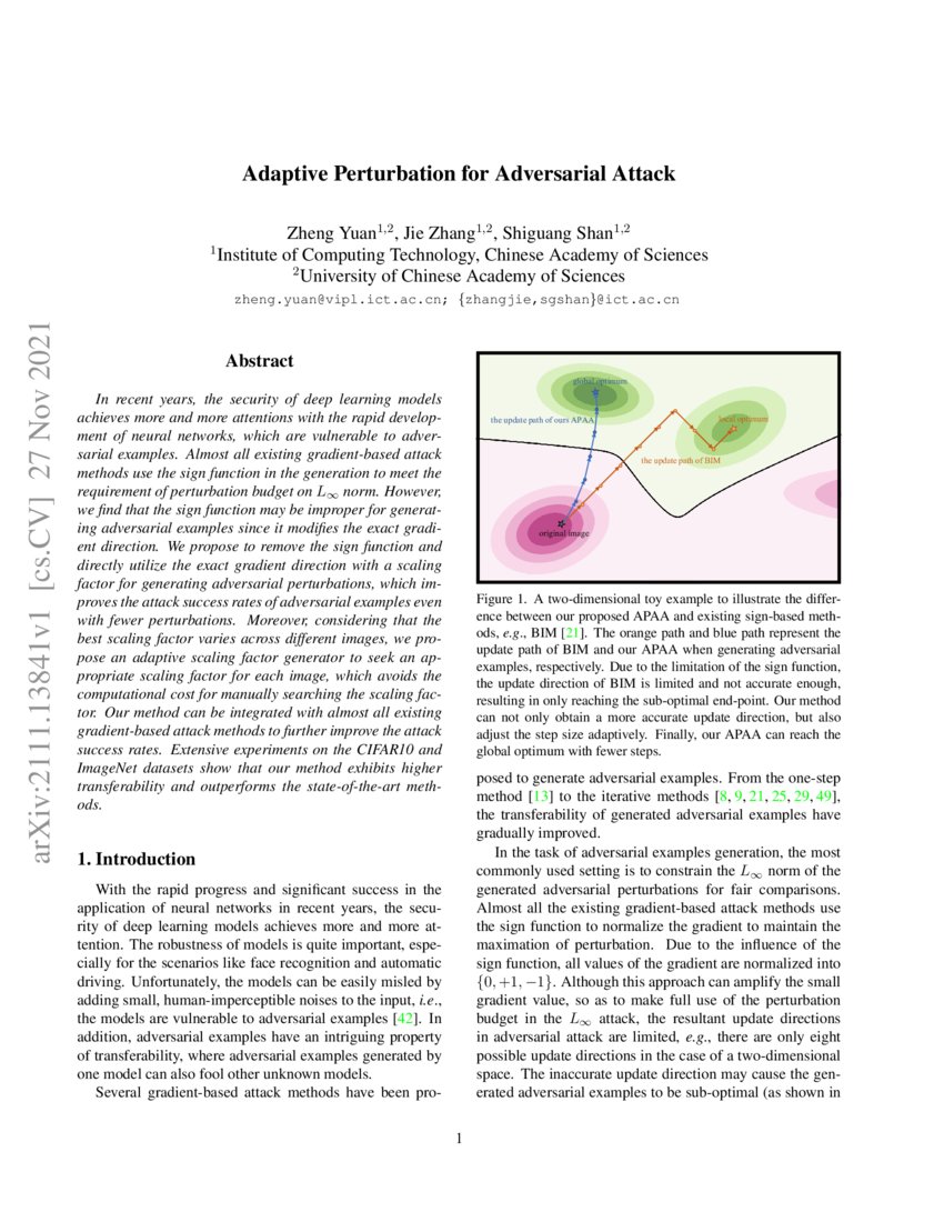 Adaptive Perturbation for Adversarial Attack | DeepAI