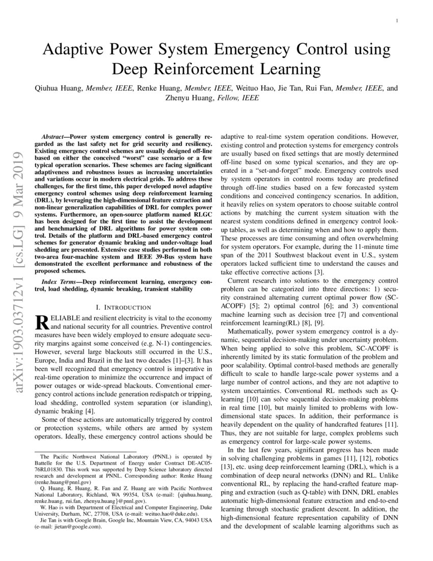 Adaptive Power System Emergency Control using Deep Reinforcement ...