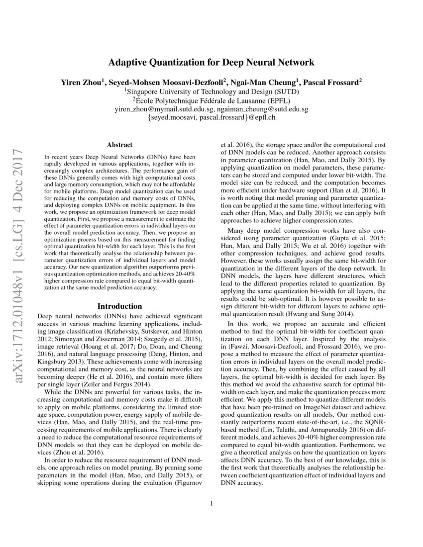 Adaptive Quantization for Deep Neural Network DeepAI