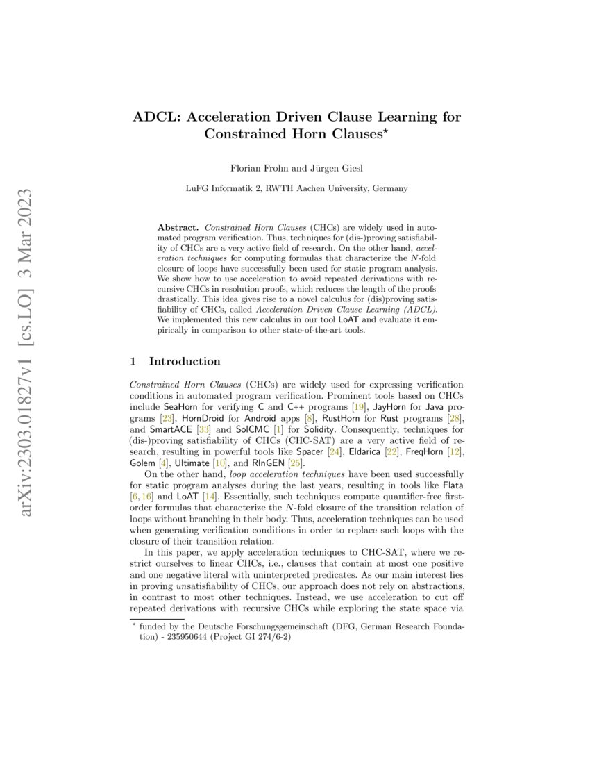 Adcl Acceleration Driven Clause Learning For Constrained Horn Clauses Adcl Acceleration Driven Clause Learning For Constrained Horn Clauses