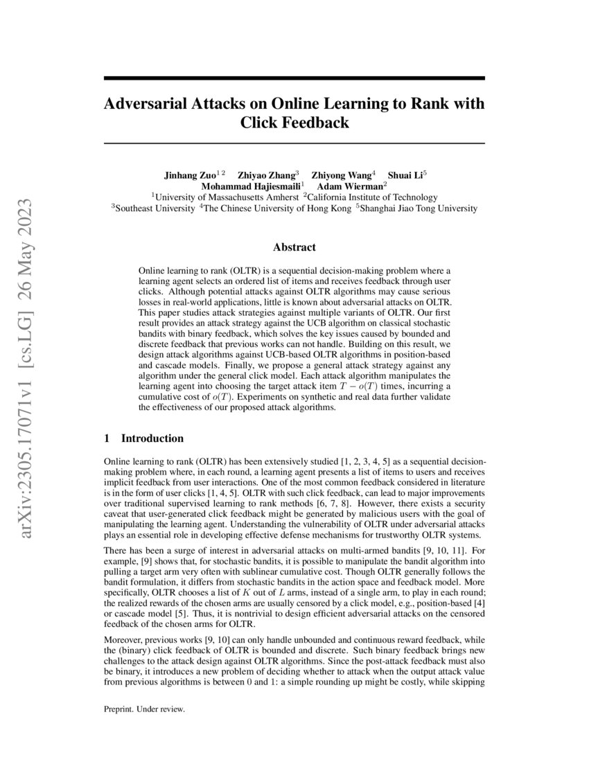 Adversarial Attacks on Online Learning to Rank with Click Feedback DeepAI