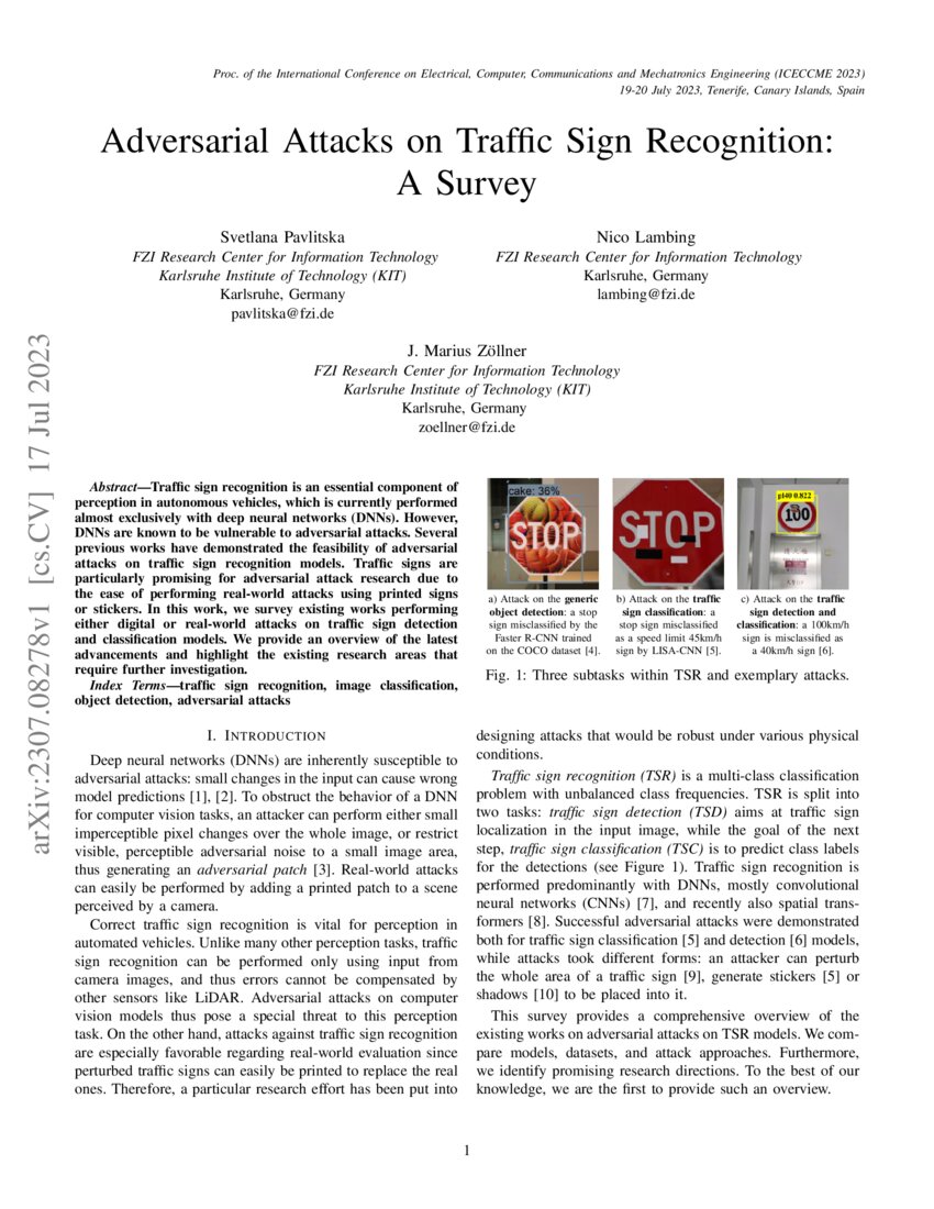Adversarial Attacks On Traffic Sign Recognition A Survey DeepAI