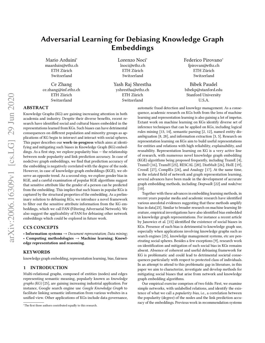 Adversarial Learning For Debiasing Knowledge Graph Embeddings Deepai