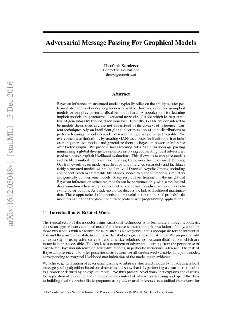 Adversarial Message Passing For Graphical Models DeepAI