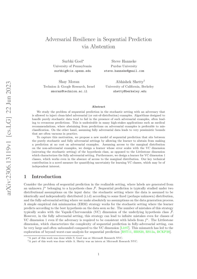 Adversarial Resilience in Sequential Prediction via Abstention DeepAI