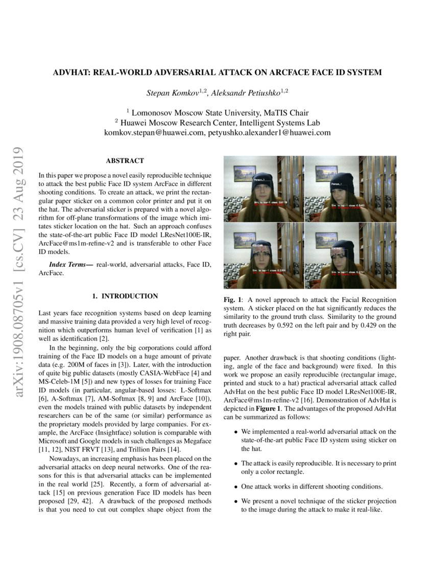 Advhat real world adversarial attack on arcface face id system deepai