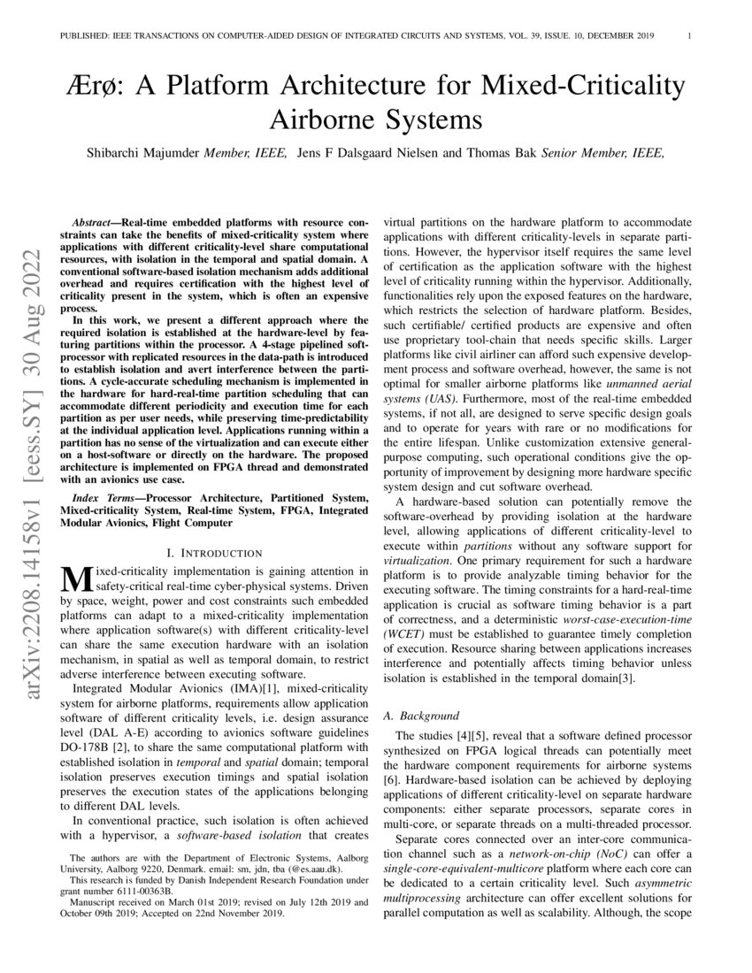 Ærø A Platform Architecture for MixedCriticality Airborne Systems DeepAI