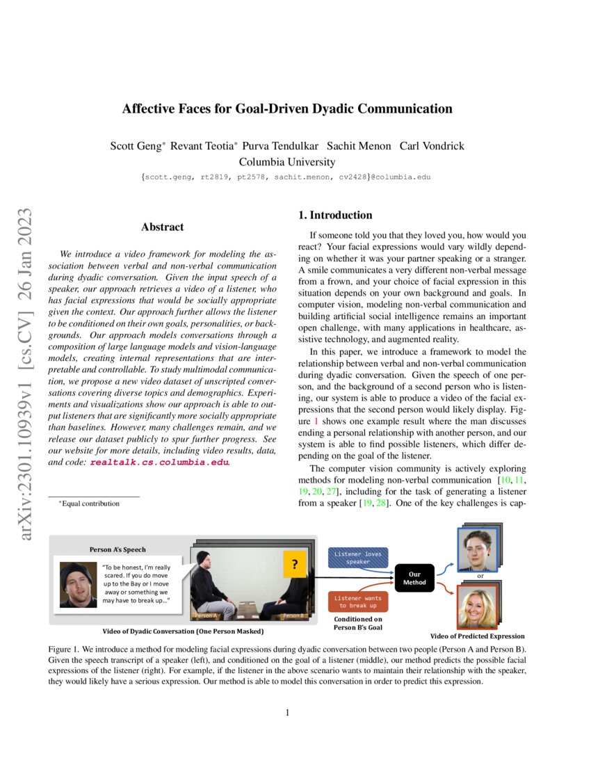 Affective Faces for GoalDriven Dyadic Communication DeepAI