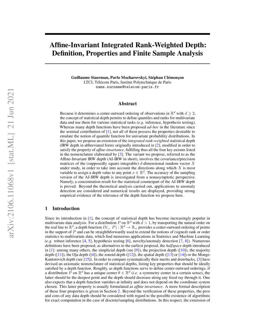 AffineInvariant Integrated RankWeighted Depth Definition, Properties and Finite Sample