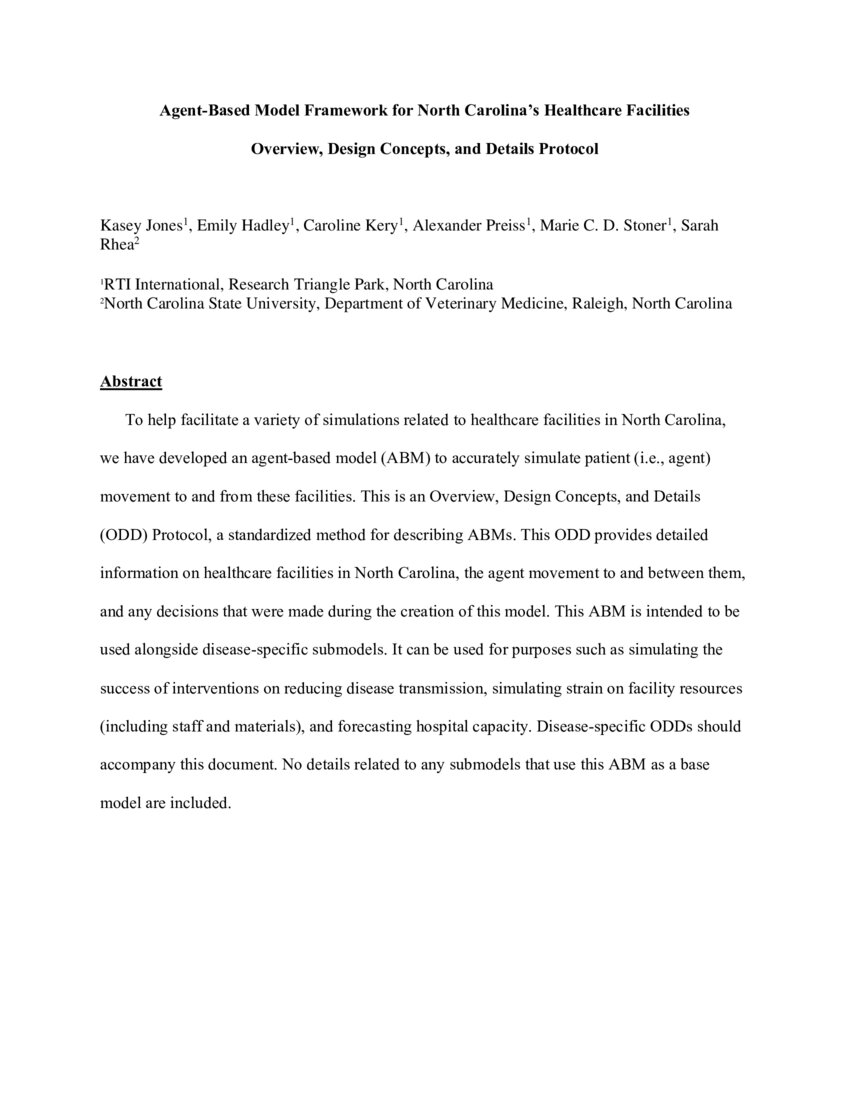 AgentBased Model Framework for the North Carolina Modeling Infectious
