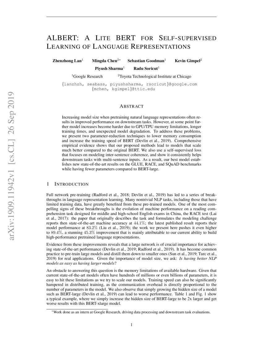 Albert A Lite Bert For Self Supervised Learning Of Language