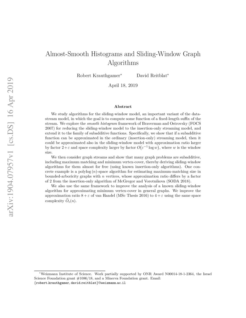 AlmostSmooth Histograms and SlidingWindow Graph Algorithms DeepAI
