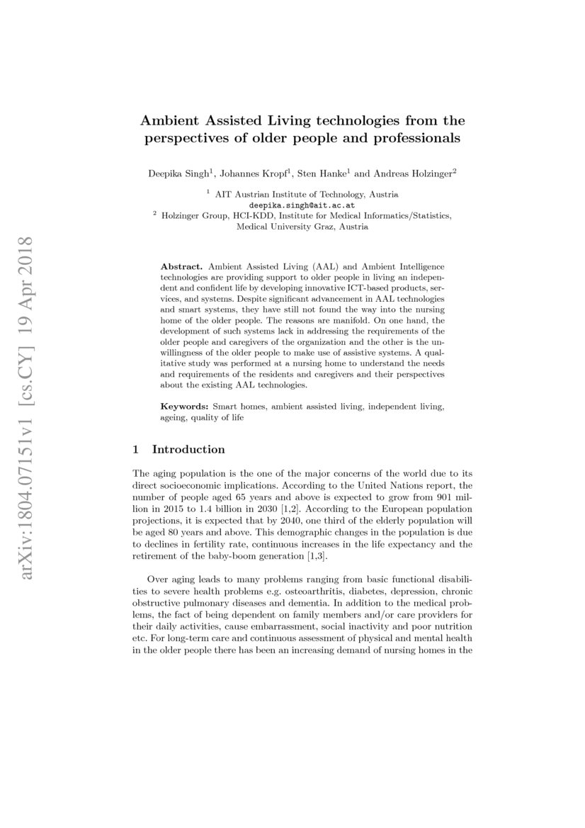 Ambient Assisted Living technologies from the perspectives of older