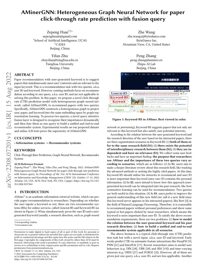 AMinerGNN Heterogeneous Graph Neural Network for Paper Clickthrough